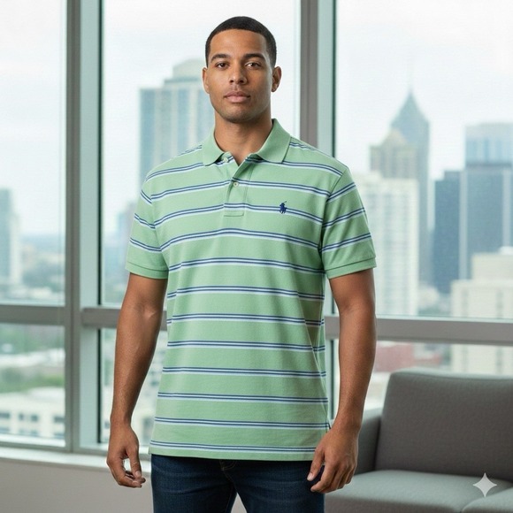 Polo Ralph Lauren Other - Polo Ralph Lauren Mens Size XL Polo Shirt Mint Blue Striped Pique Preppy Golf